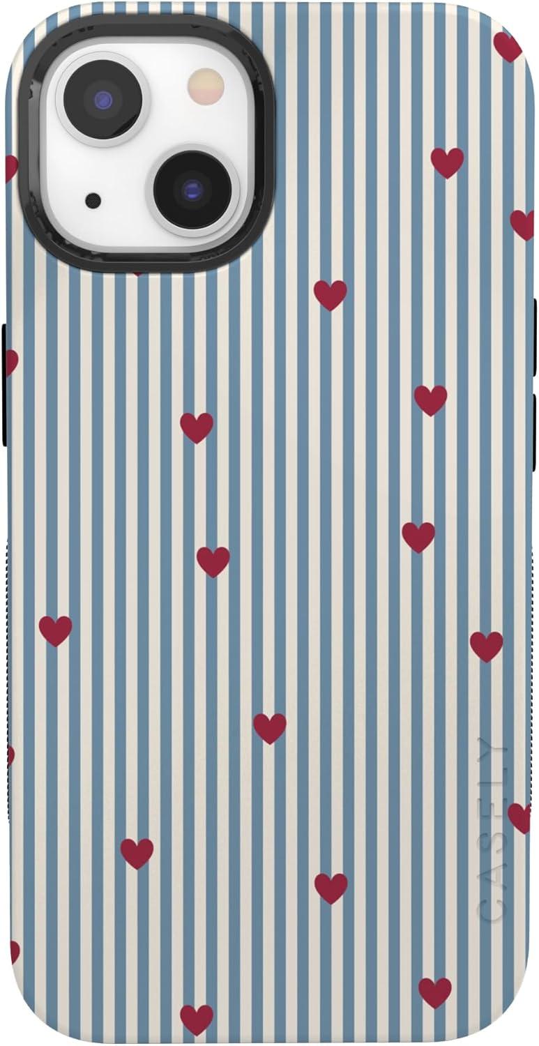 imageCasely iPhone 15 Pro Case Heart Noir Tiny Hearts Bold Protective Design MagSafe Compatible DesignLove Lines Blue Stripes