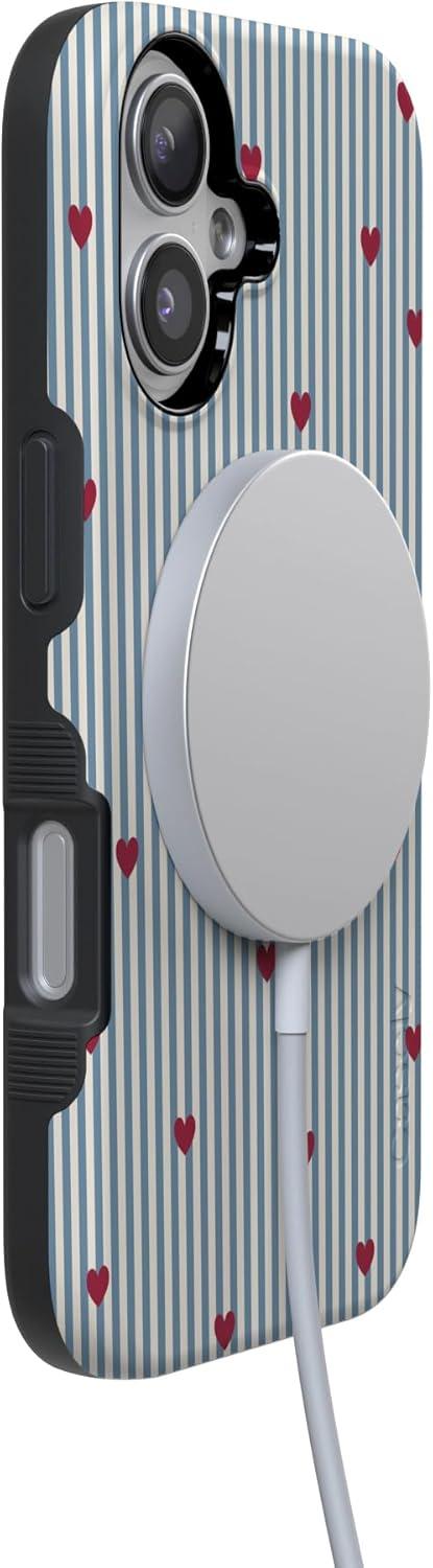 imageCasely iPhone 15 Pro Case Heart Noir Tiny Hearts Bold Protective Design MagSafe Compatible DesignLove Lines Blue Stripes