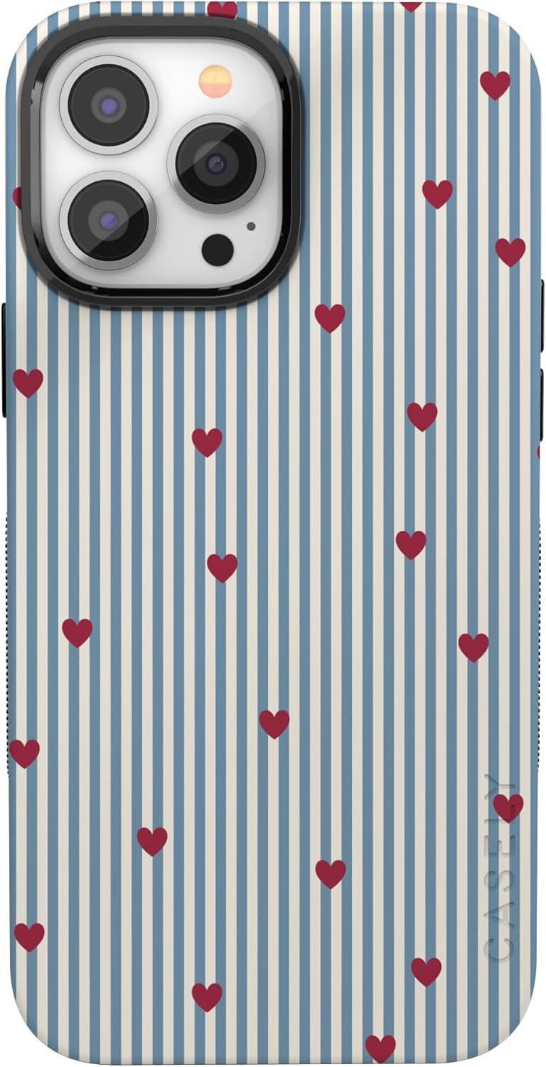 imageCasely iPhone 15 Pro Case Heart Noir Tiny Hearts Bold Protective Design MagSafe Compatible DesignLove Lines Blue Stripes