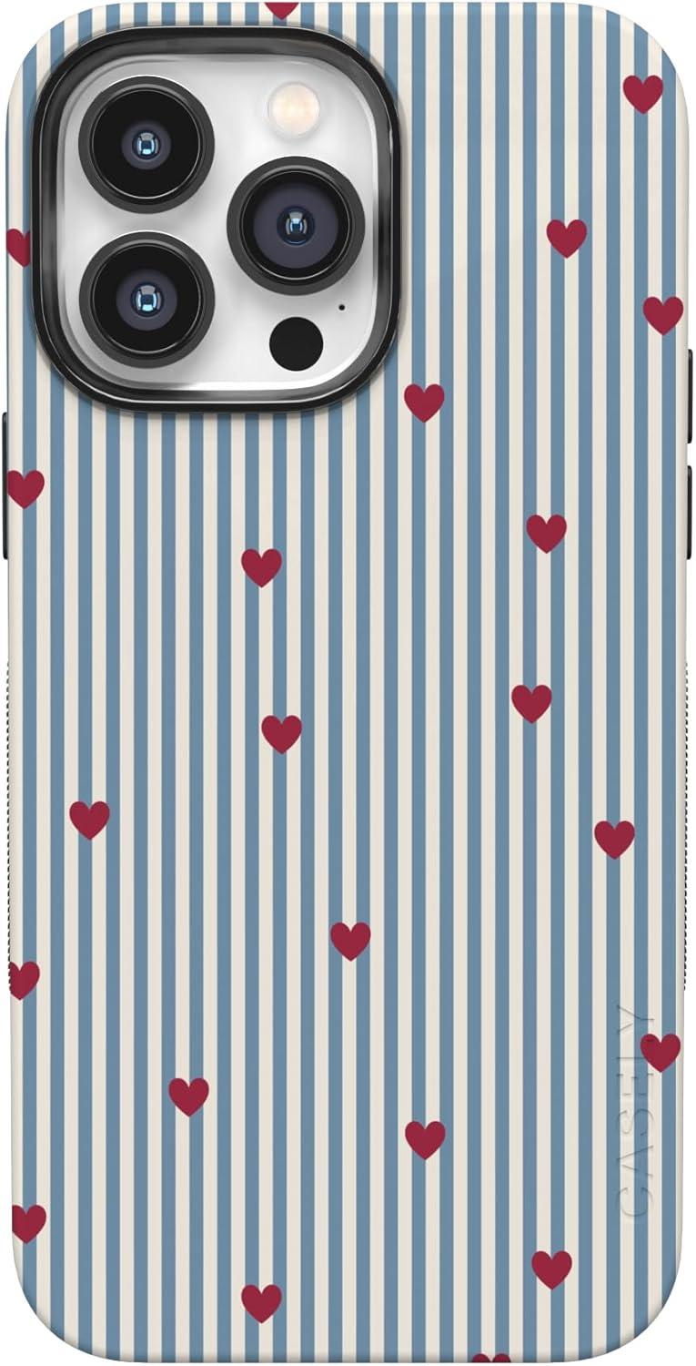 imageCasely iPhone 15 Pro Case Heart Noir Tiny Hearts Bold Protective Design MagSafe Compatible DesignLove Lines Blue Stripes