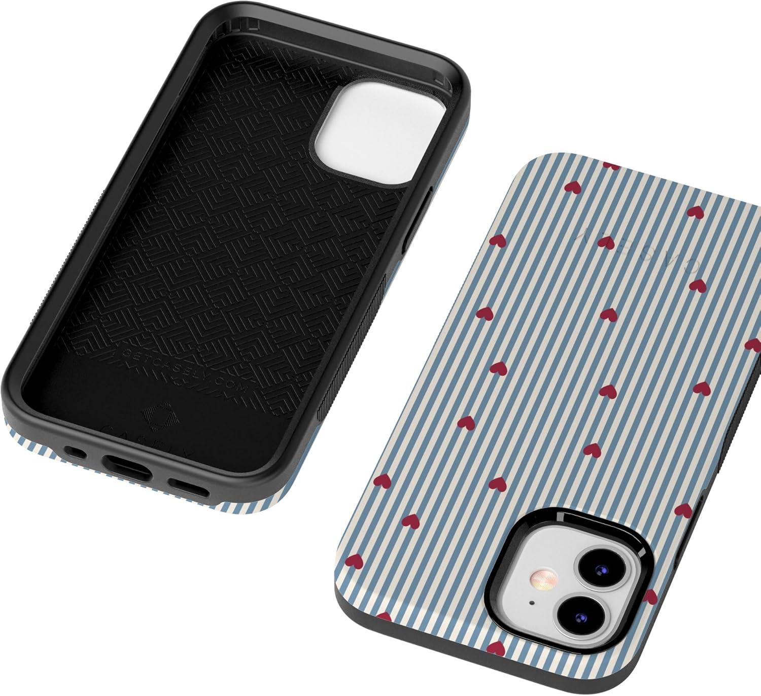 imageCasely iPhone 15 Pro Case Heart Noir Tiny Hearts Bold Protective Design MagSafe Compatible DesignLove Lines Blue Stripes