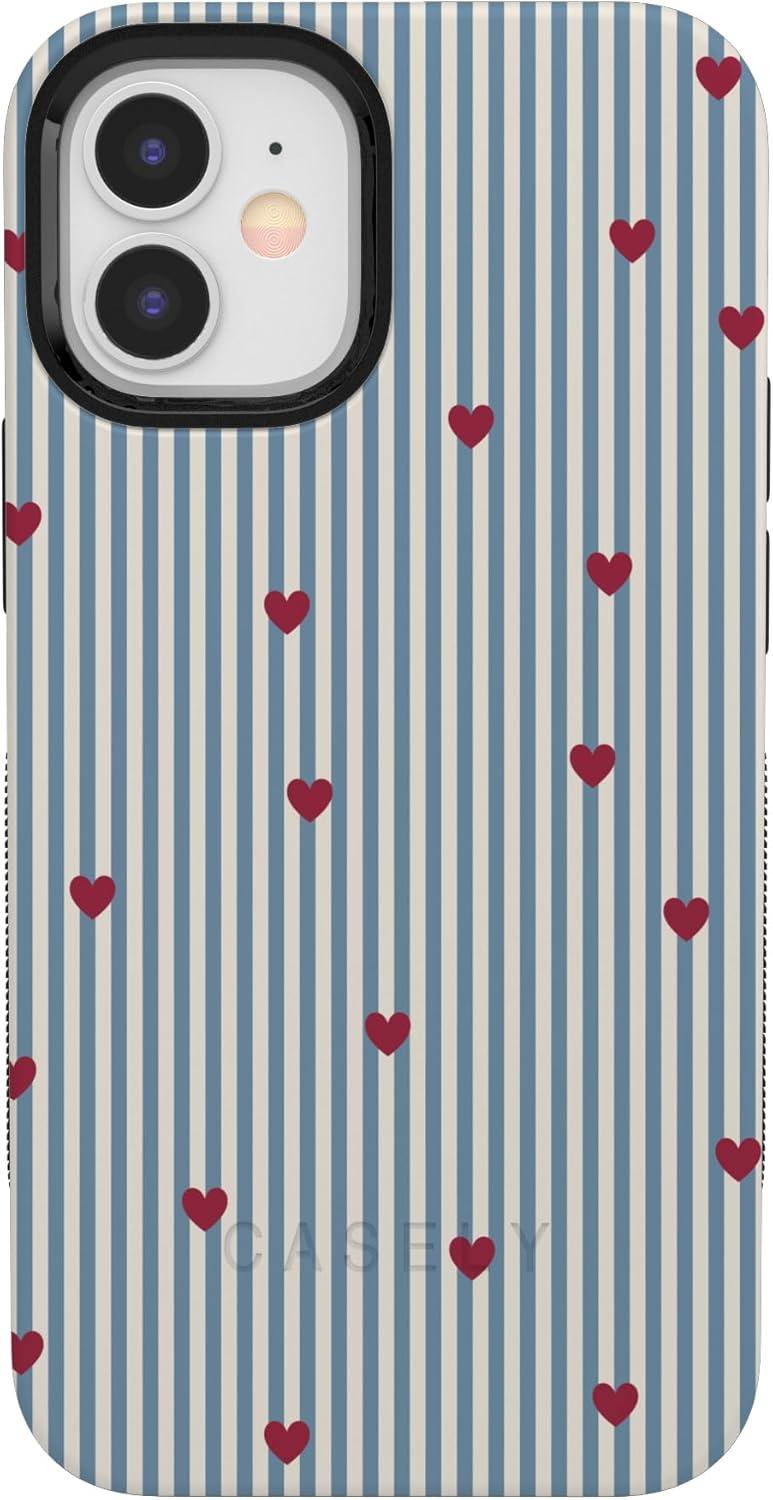 imageCasely iPhone 15 Pro Case Heart Noir Tiny Hearts Bold Protective Design MagSafe Compatible DesignLove Lines Blue Stripes