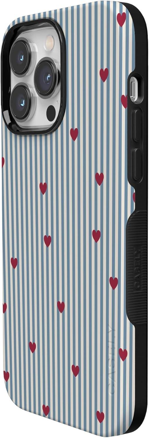imageCasely iPhone 15 Pro Case Heart Noir Tiny Hearts Bold Protective Design MagSafe Compatible DesignLove Lines Blue Stripes