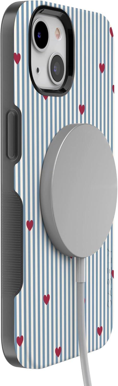 imageCasely iPhone 15 Pro Case Heart Noir Tiny Hearts Bold Protective Design MagSafe Compatible DesignLove Lines Blue Stripes