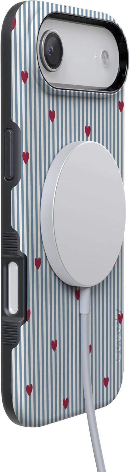 imageCasely iPhone 15 Pro Case Heart Noir Tiny Hearts Bold Protective Design MagSafe Compatible DesignLove Lines Blue Stripes
