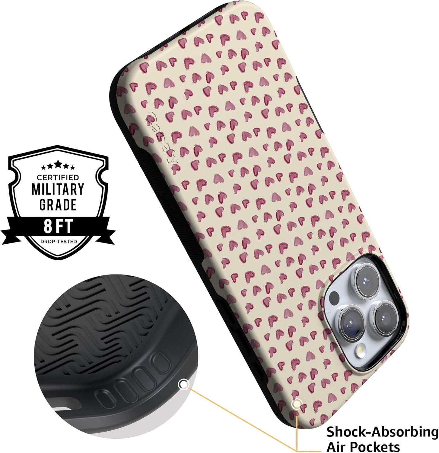 imageCasely iPhone 15 Pro Case Heart Noir Tiny Hearts Bold Protective Design MagSafe Compatible DesignLovebug Mauve Hearts