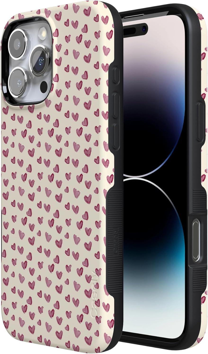 imageCasely iPhone 15 Pro Case Heart Noir Tiny Hearts Bold Protective Design MagSafe Compatible DesignLovebug Mauve Hearts