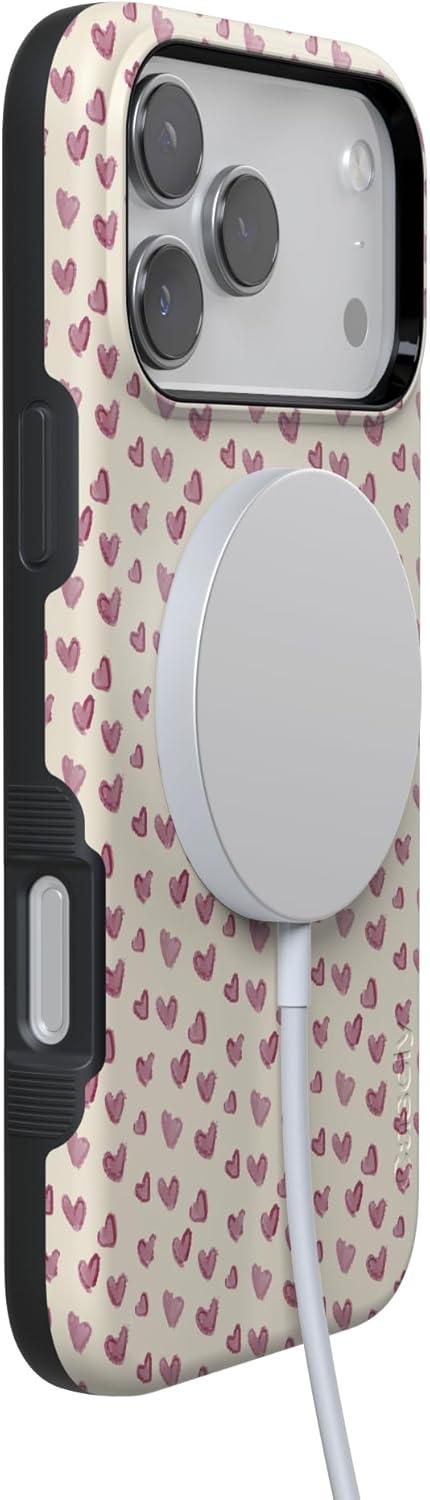 imageCasely iPhone 15 Pro Case Heart Noir Tiny Hearts Bold Protective Design MagSafe Compatible DesignLovebug Mauve Hearts