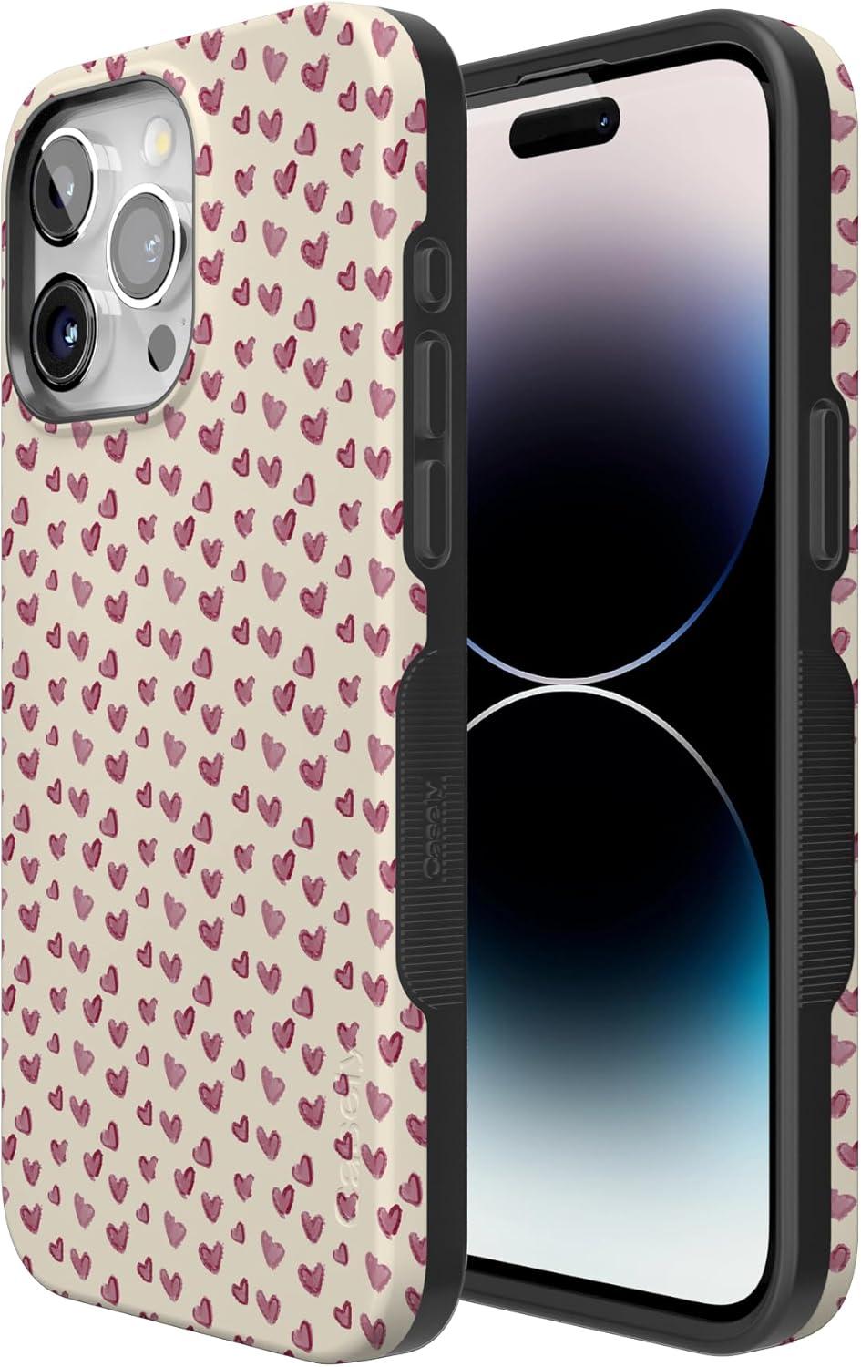 imageCasely iPhone 15 Pro Case Heart Noir Tiny Hearts Bold Protective Design MagSafe Compatible DesignLovebug Mauve Hearts