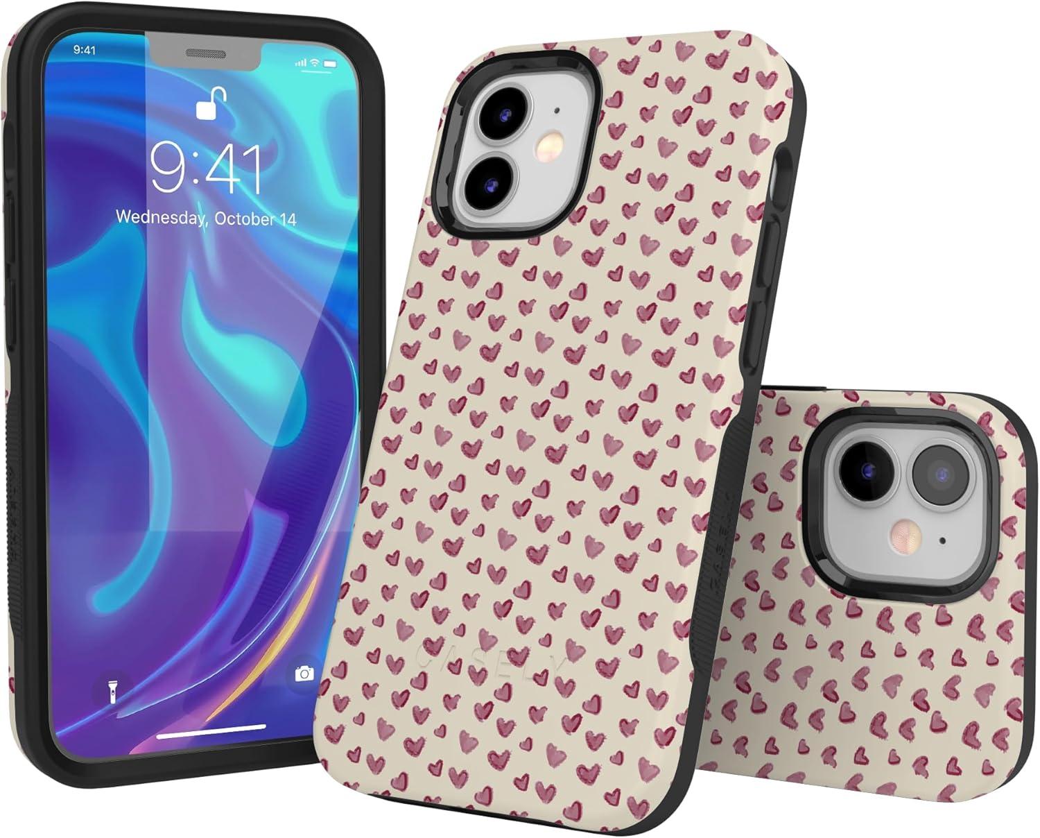 imageCasely iPhone 15 Pro Case Heart Noir Tiny Hearts Bold Protective Design MagSafe Compatible DesignLovebug Mauve Hearts