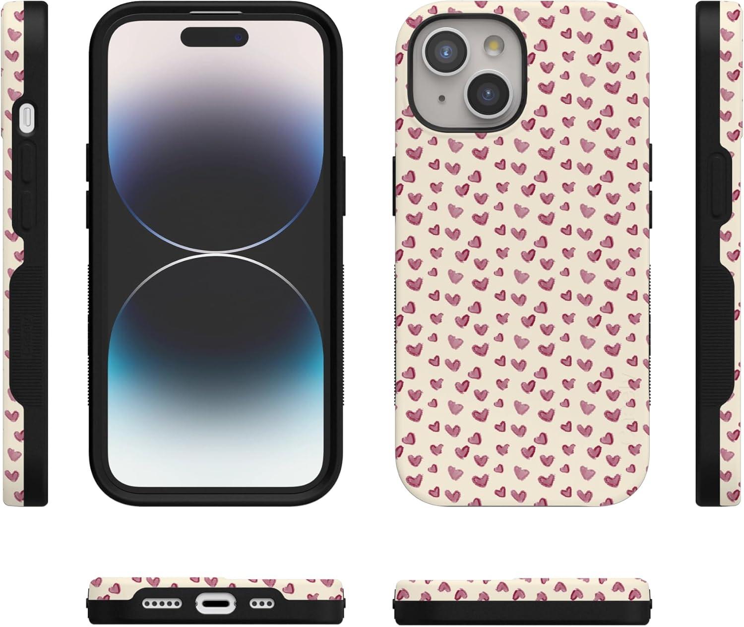 imageCasely iPhone 15 Pro Case Heart Noir Tiny Hearts Bold Protective Design MagSafe Compatible DesignLovebug Mauve Hearts