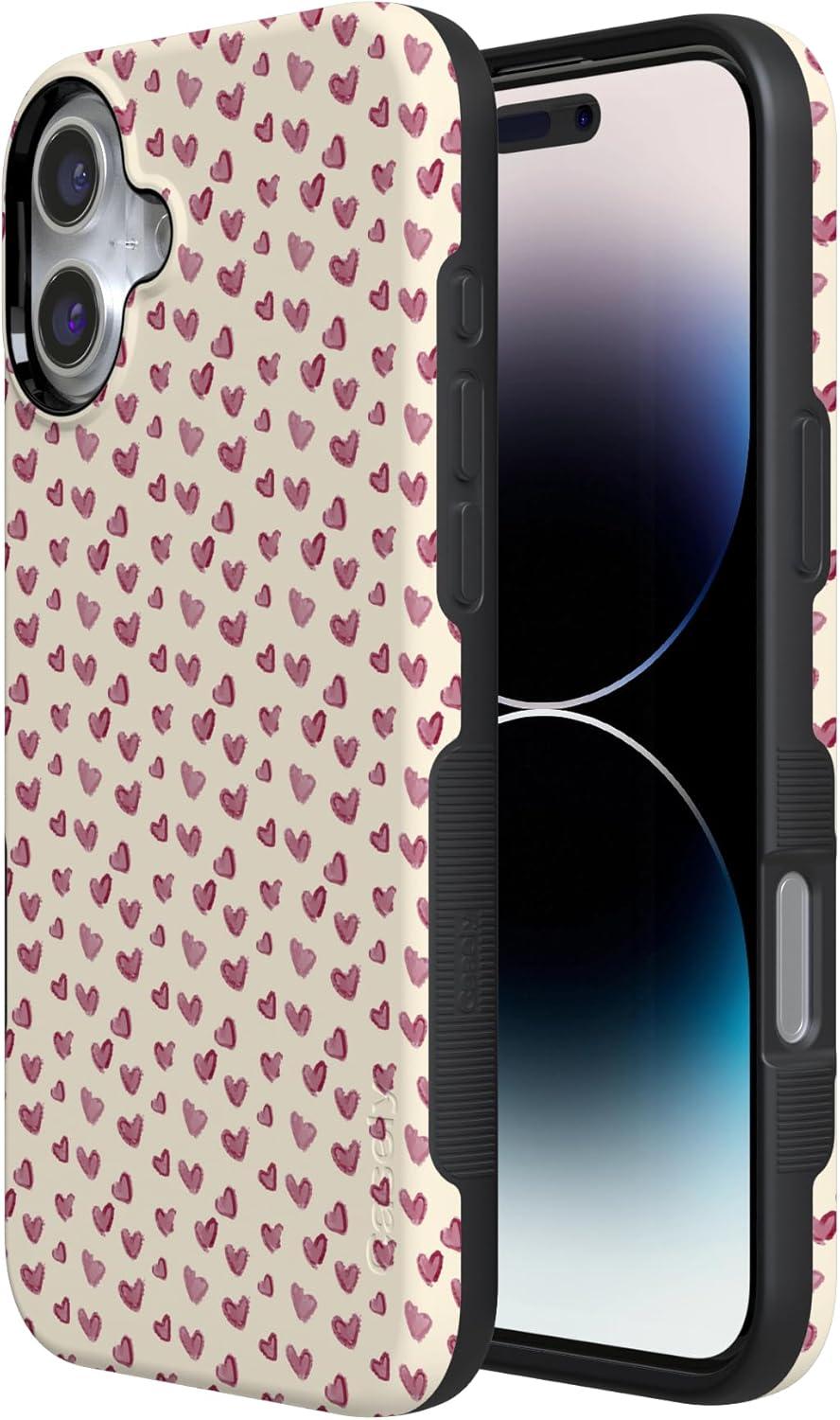imageCasely iPhone 15 Pro Case Heart Noir Tiny Hearts Bold Protective Design MagSafe Compatible DesignLovebug Mauve Hearts