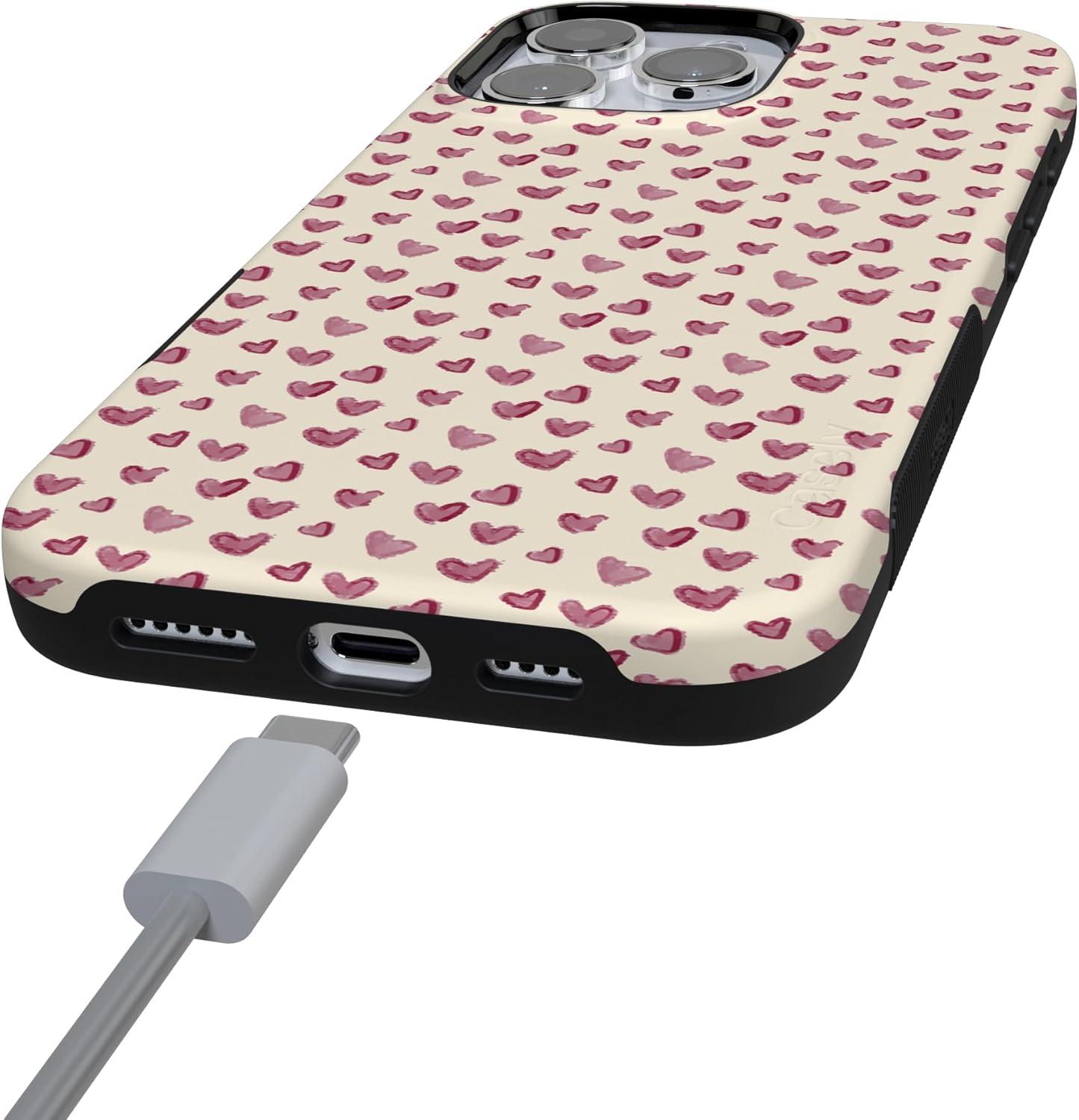 imageCasely iPhone 15 Pro Case Heart Noir Tiny Hearts Bold Protective Design MagSafe Compatible DesignLovebug Mauve Hearts