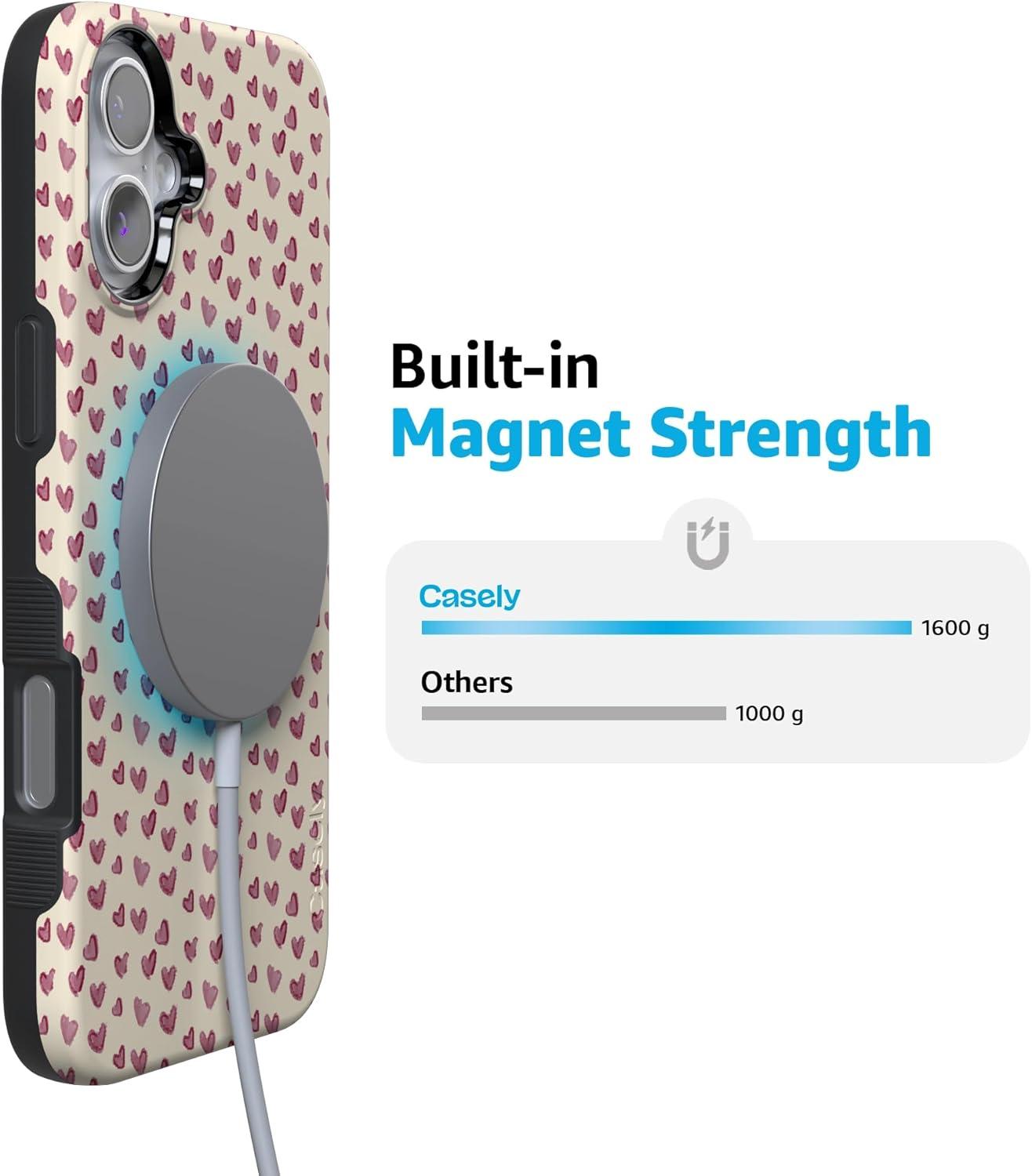 imageCasely iPhone 15 Pro Case Heart Noir Tiny Hearts Bold Protective Design MagSafe Compatible DesignLovebug Mauve Hearts