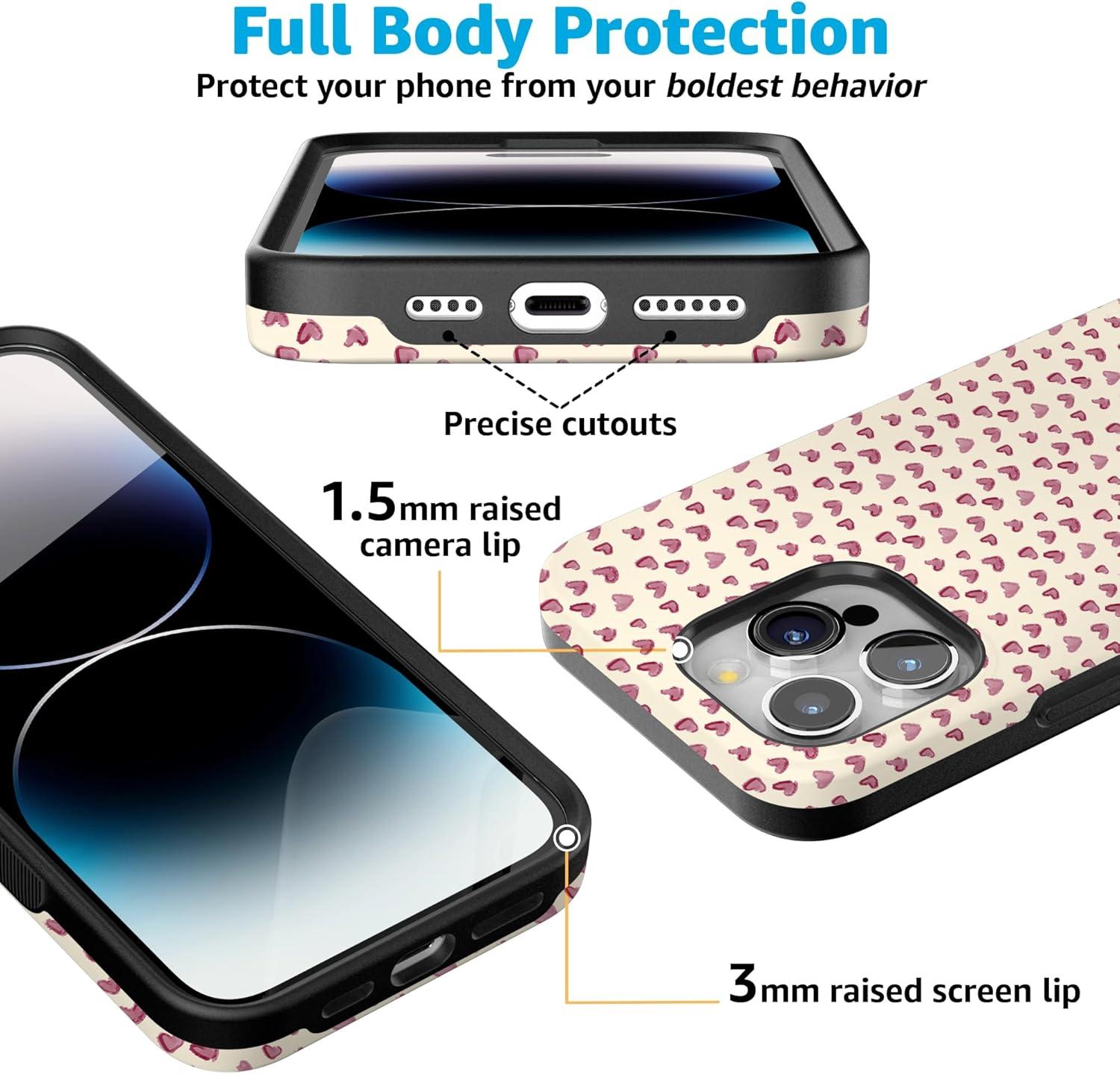 imageCasely iPhone 15 Pro Case Heart Noir Tiny Hearts Bold Protective Design MagSafe Compatible DesignLovebug Mauve Hearts