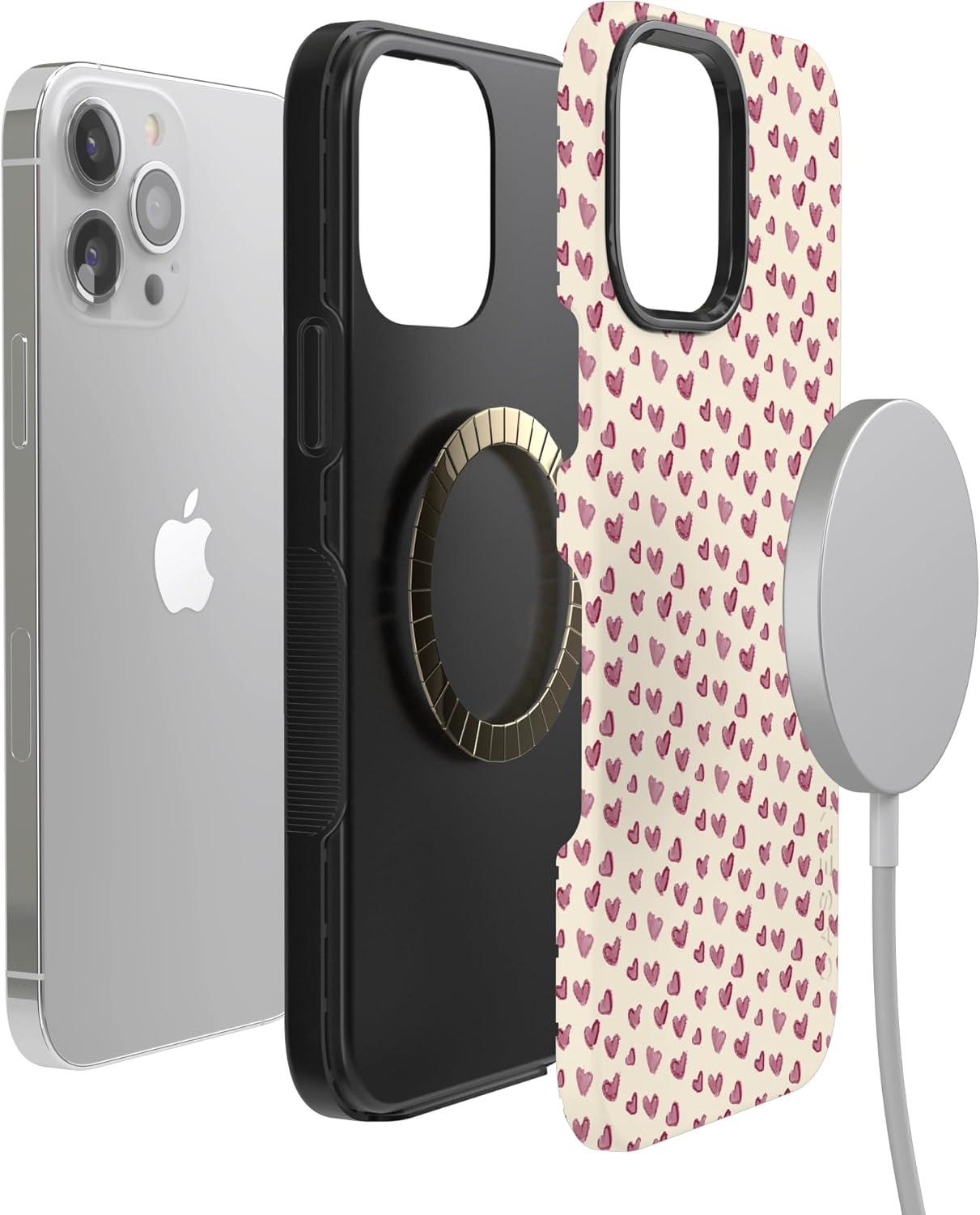 imageCasely iPhone 15 Pro Case Heart Noir Tiny Hearts Bold Protective Design MagSafe Compatible DesignLovebug Mauve Hearts