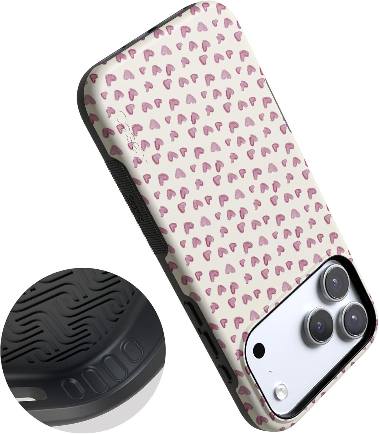 imageCasely iPhone 15 Pro Case Heart Noir Tiny Hearts Bold Protective Design MagSafe Compatible DesignLovebug Mauve Hearts