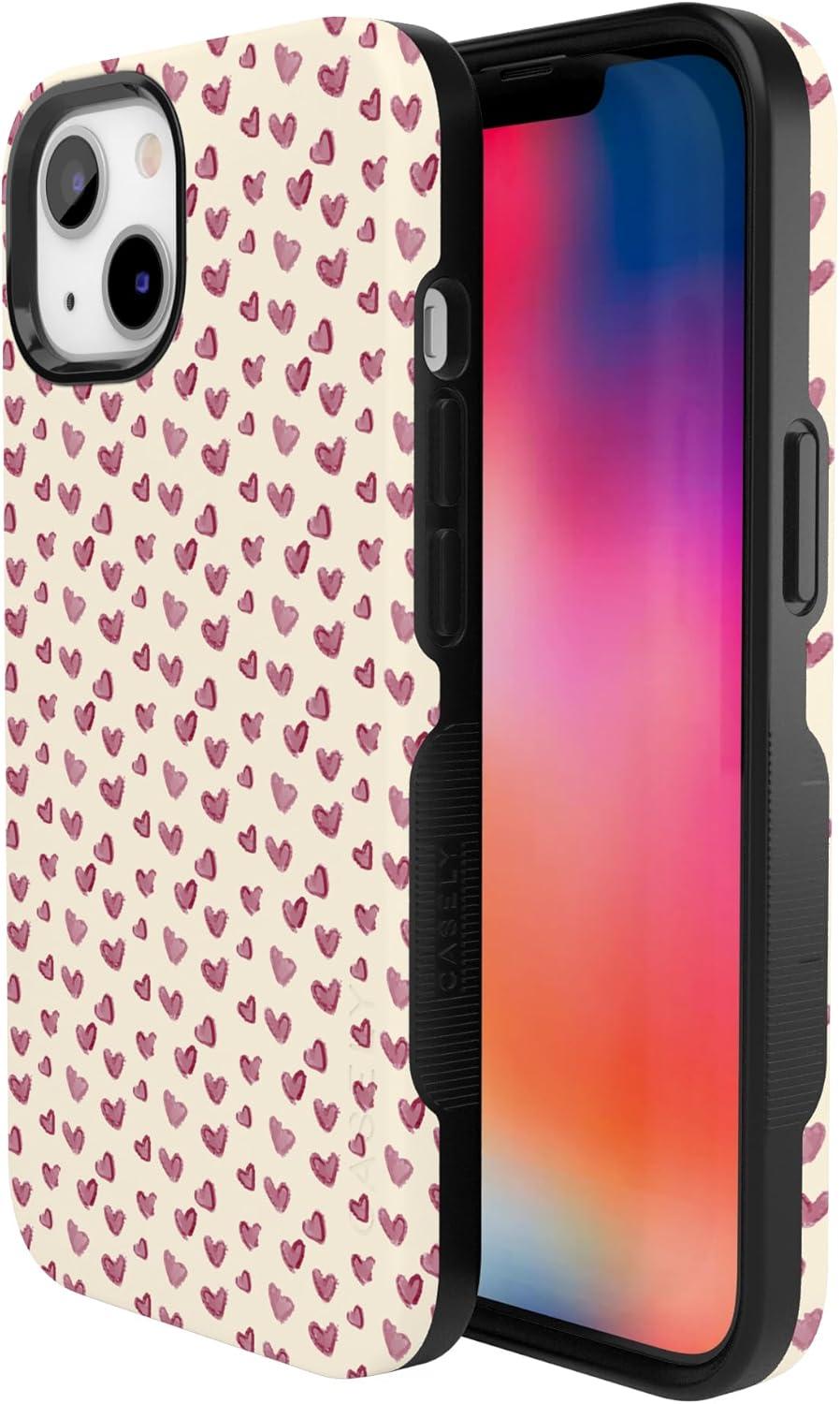 imageCasely iPhone 15 Pro Case Heart Noir Tiny Hearts Bold Protective Design MagSafe Compatible DesignLovebug Mauve Hearts