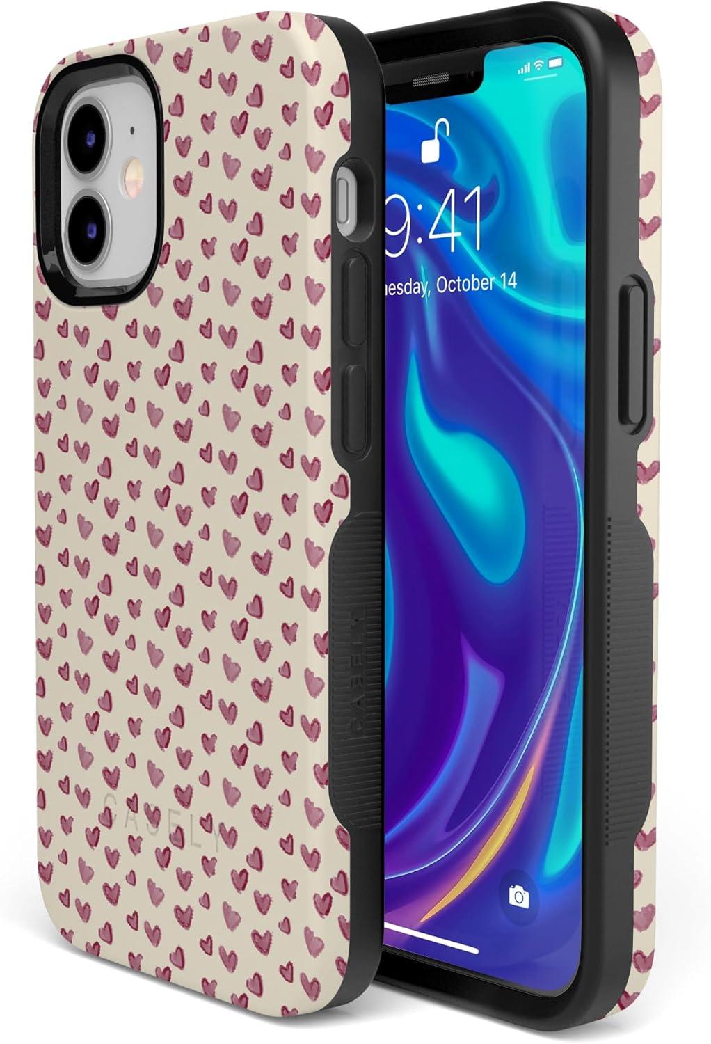 imageCasely iPhone 15 Pro Case Heart Noir Tiny Hearts Bold Protective Design MagSafe Compatible DesignLovebug Mauve Hearts