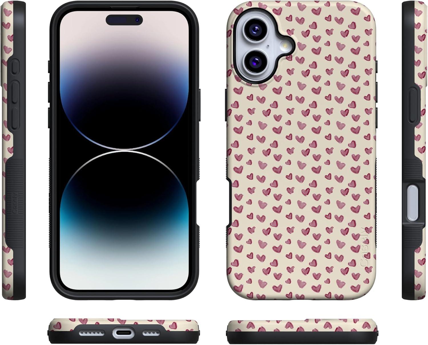 imageCasely iPhone 15 Pro Case Heart Noir Tiny Hearts Bold Protective Design MagSafe Compatible DesignLovebug Mauve Hearts