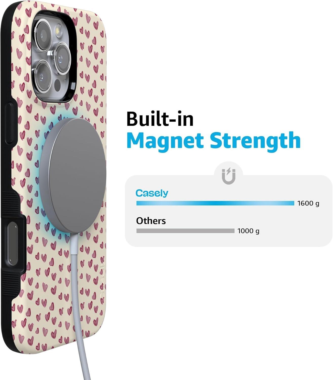 imageCasely iPhone 15 Pro Case Heart Noir Tiny Hearts Bold Protective Design MagSafe Compatible DesignLovebug Mauve Hearts