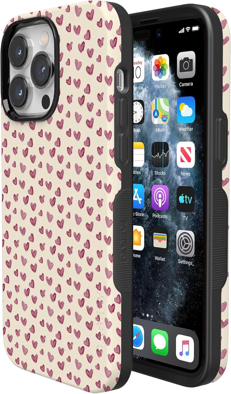 imageCasely iPhone 15 Pro Case Heart Noir Tiny Hearts Bold Protective Design MagSafe Compatible DesignLovebug Mauve Hearts