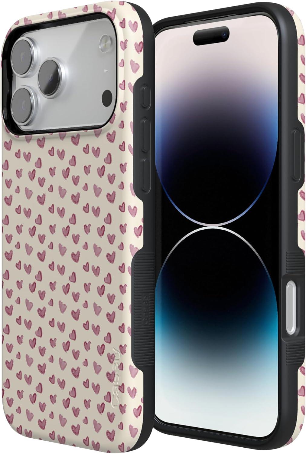 imageCasely iPhone 15 Pro Case Heart Noir Tiny Hearts Bold Protective Design MagSafe Compatible DesignLovebug Mauve Hearts