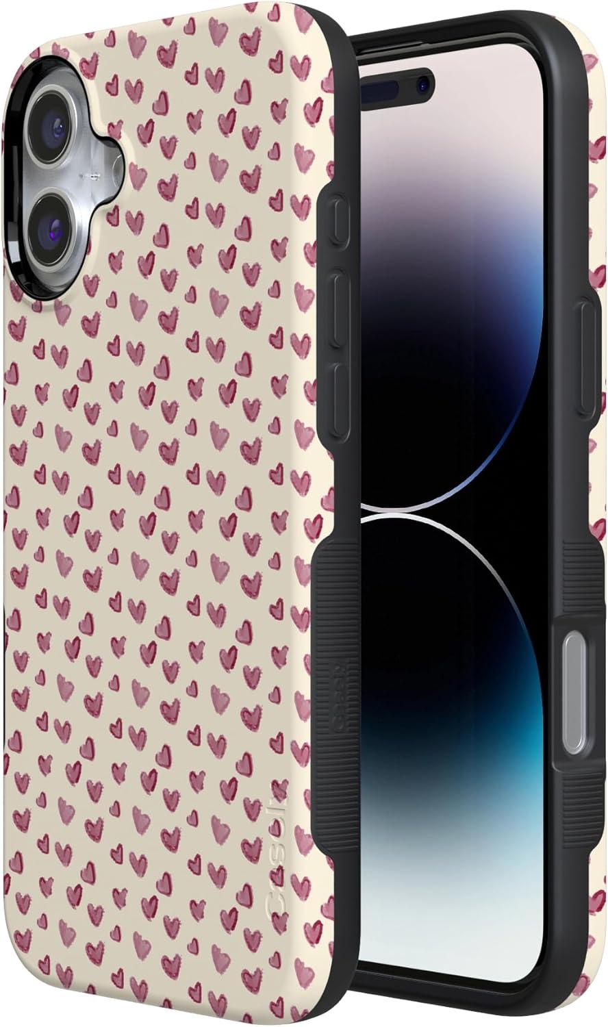 imageCasely iPhone 15 Pro Case Heart Noir Tiny Hearts Bold Protective Design MagSafe Compatible DesignLovebug Mauve Hearts