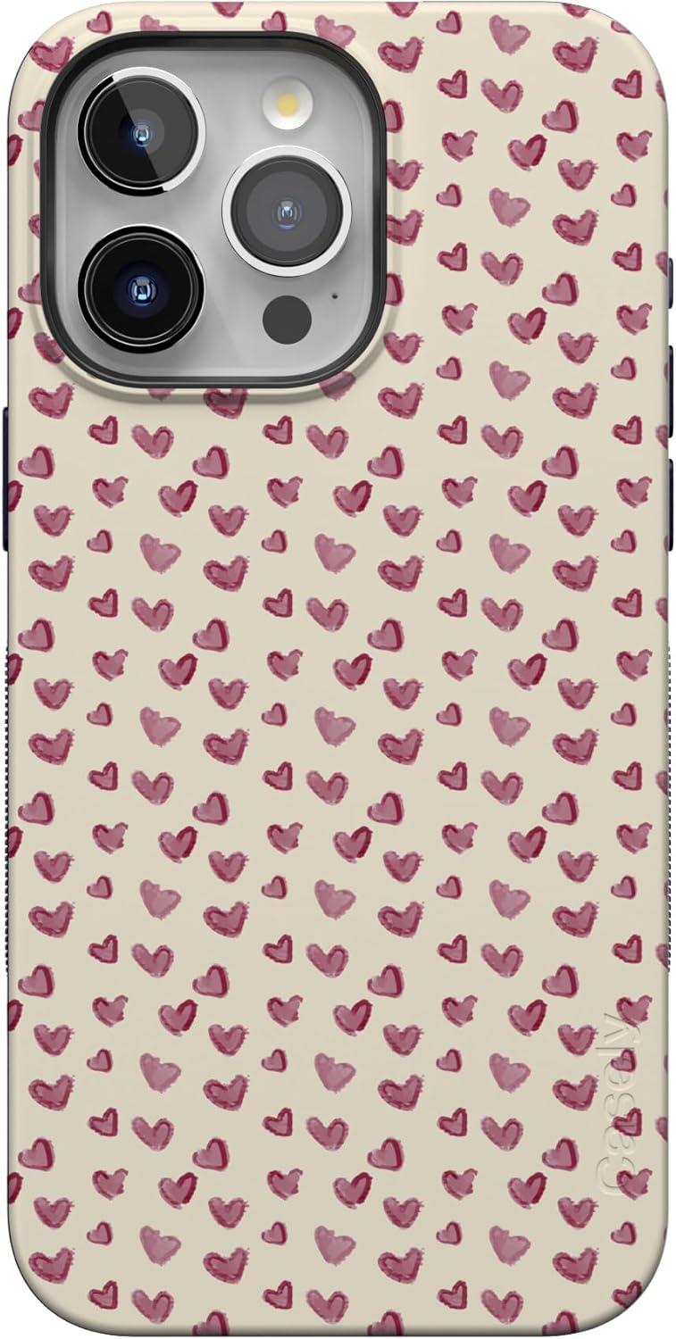 imageCasely iPhone 15 Pro Case Heart Noir Tiny Hearts Bold Protective Design MagSafe Compatible DesignLovebug Mauve Hearts