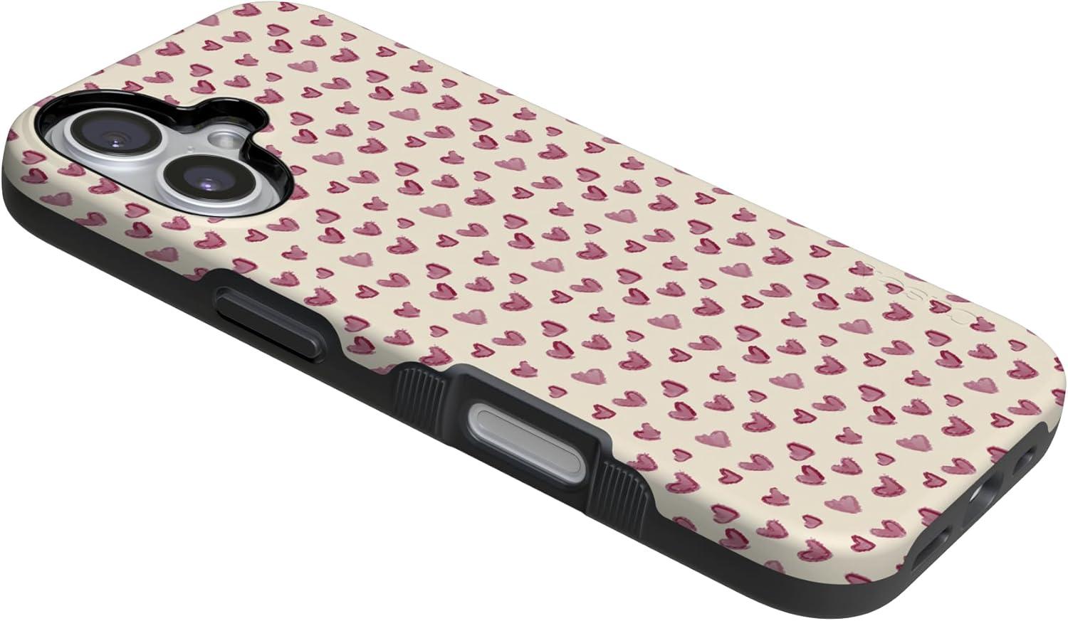 imageCasely iPhone 15 Pro Case Heart Noir Tiny Hearts Bold Protective Design MagSafe Compatible DesignLovebug Mauve Hearts