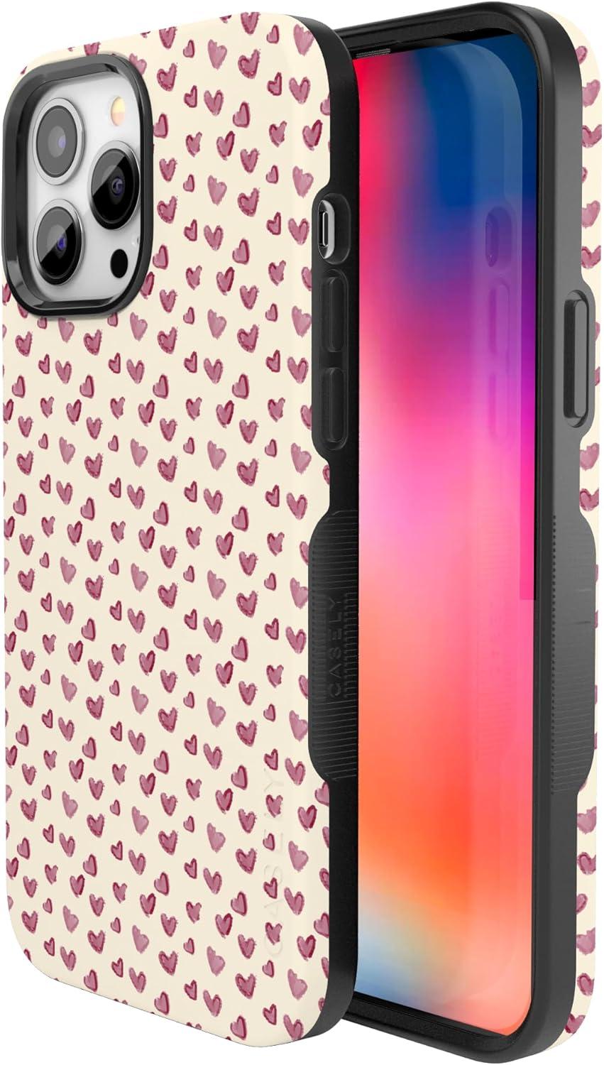 imageCasely iPhone 15 Pro Case Heart Noir Tiny Hearts Bold Protective Design MagSafe Compatible DesignLovebug Mauve Hearts
