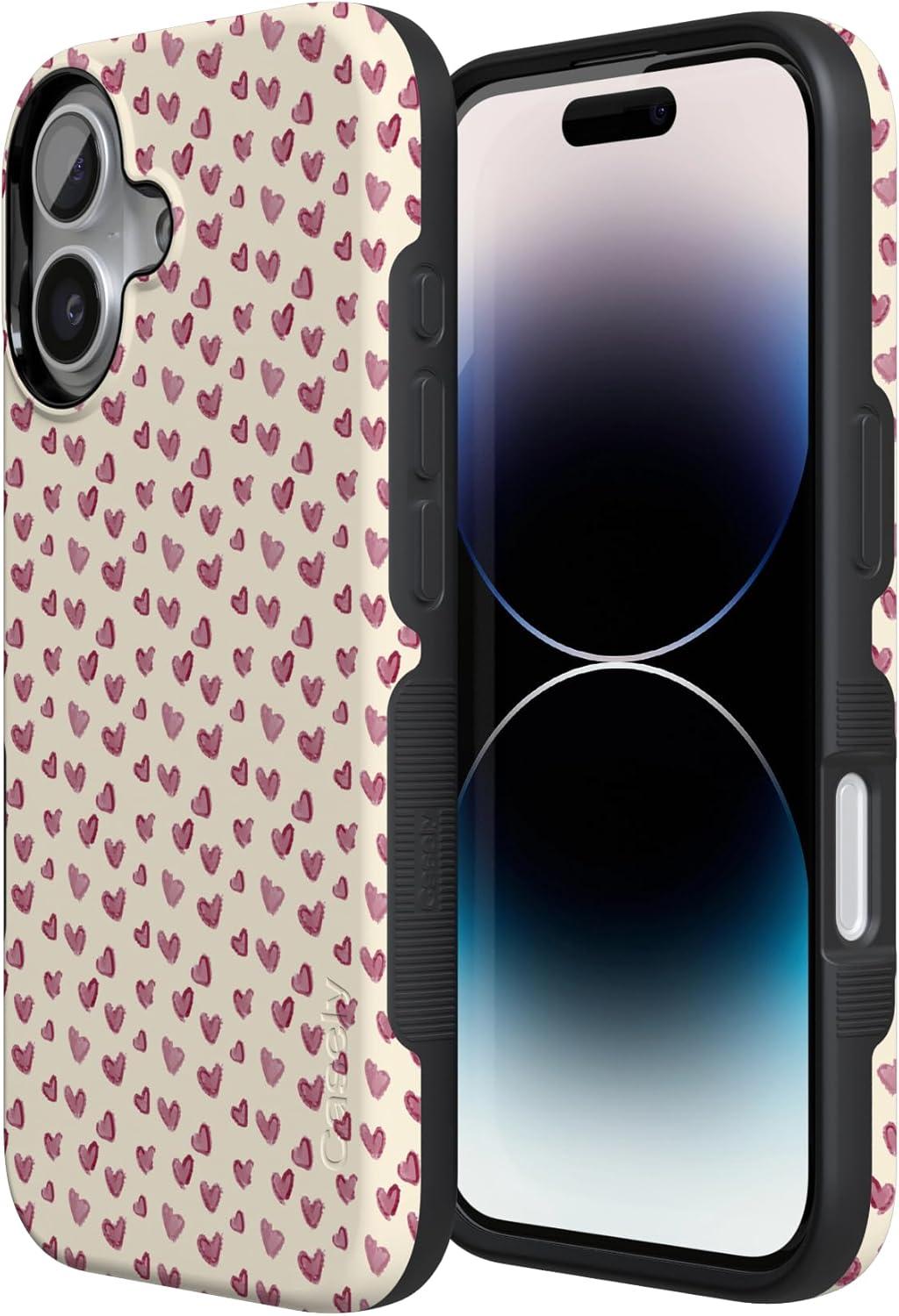 imageCasely iPhone 15 Pro Case Heart Noir Tiny Hearts Bold Protective Design MagSafe Compatible DesignLovebug Mauve Hearts