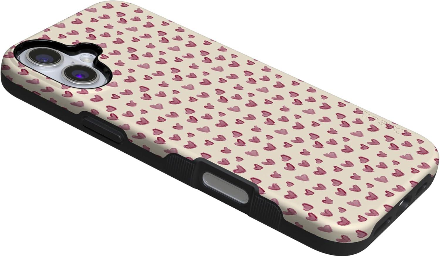 imageCasely iPhone 15 Pro Case Heart Noir Tiny Hearts Bold Protective Design MagSafe Compatible DesignLovebug Mauve Hearts