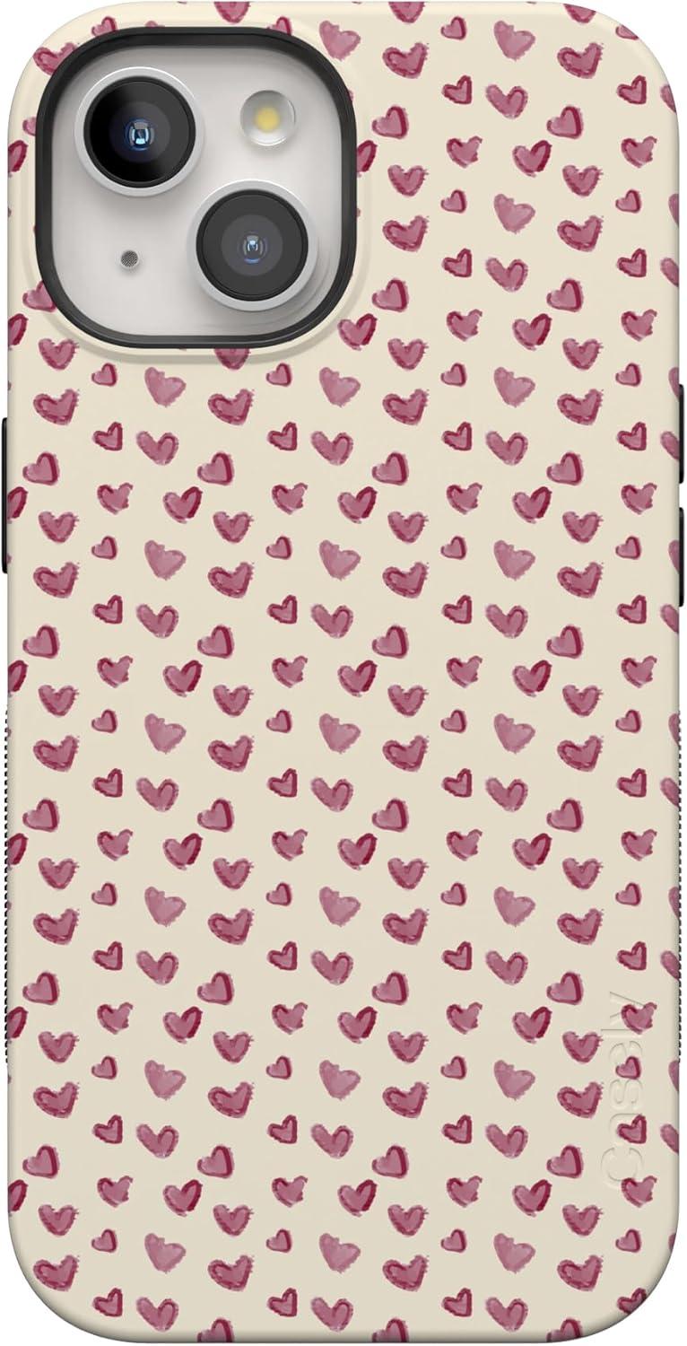 imageCasely iPhone 15 Pro Case Heart Noir Tiny Hearts Bold Protective Design MagSafe Compatible DesignLovebug Mauve Hearts