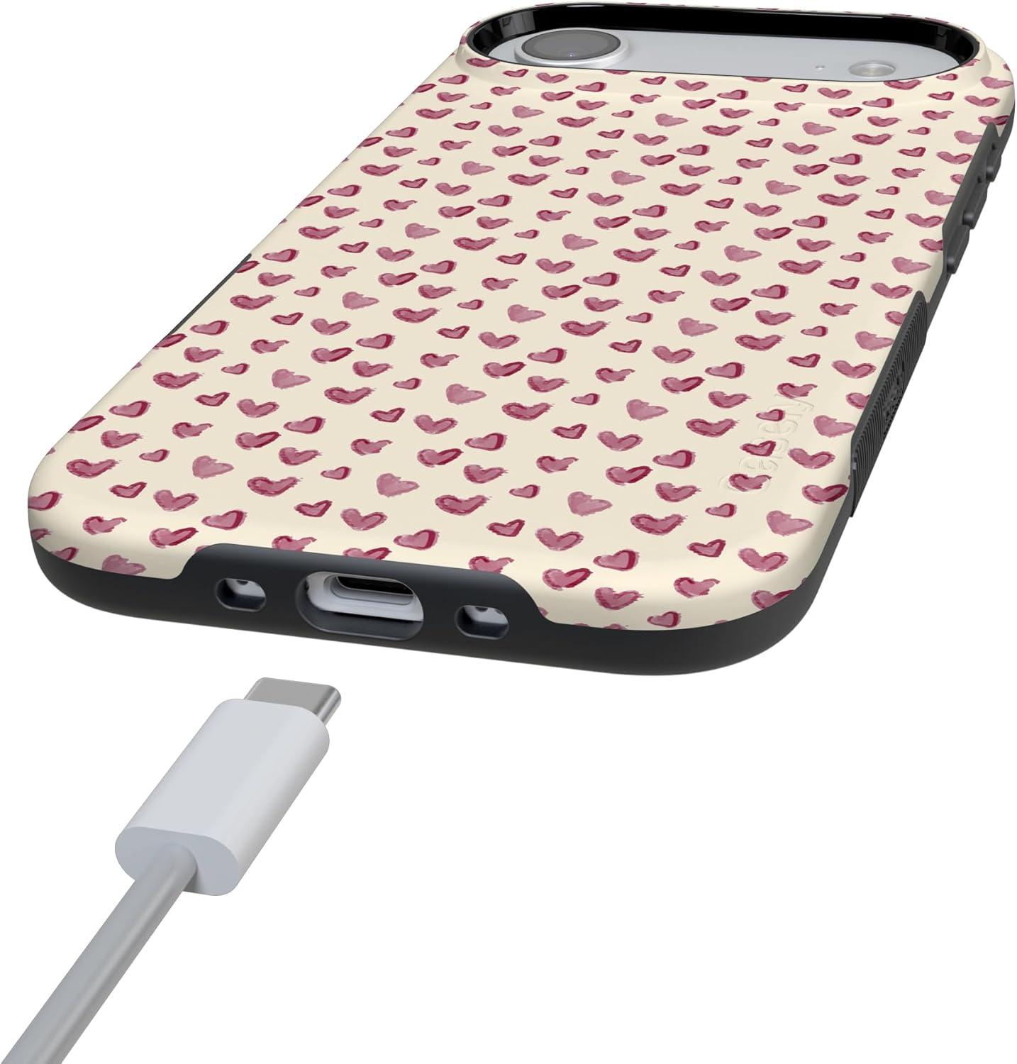 imageCasely iPhone 15 Pro Case Heart Noir Tiny Hearts Bold Protective Design MagSafe Compatible DesignLovebug Mauve Hearts