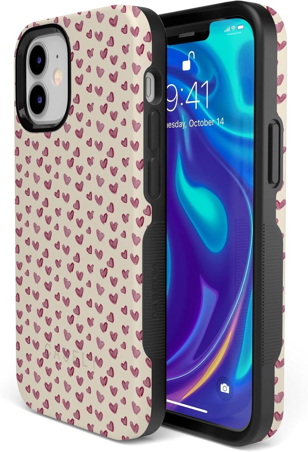 imageCasely iPhone 15 Pro Case Heart Noir Tiny Hearts Bold Protective Design MagSafe Compatible DesignLovebug Mauve Hearts