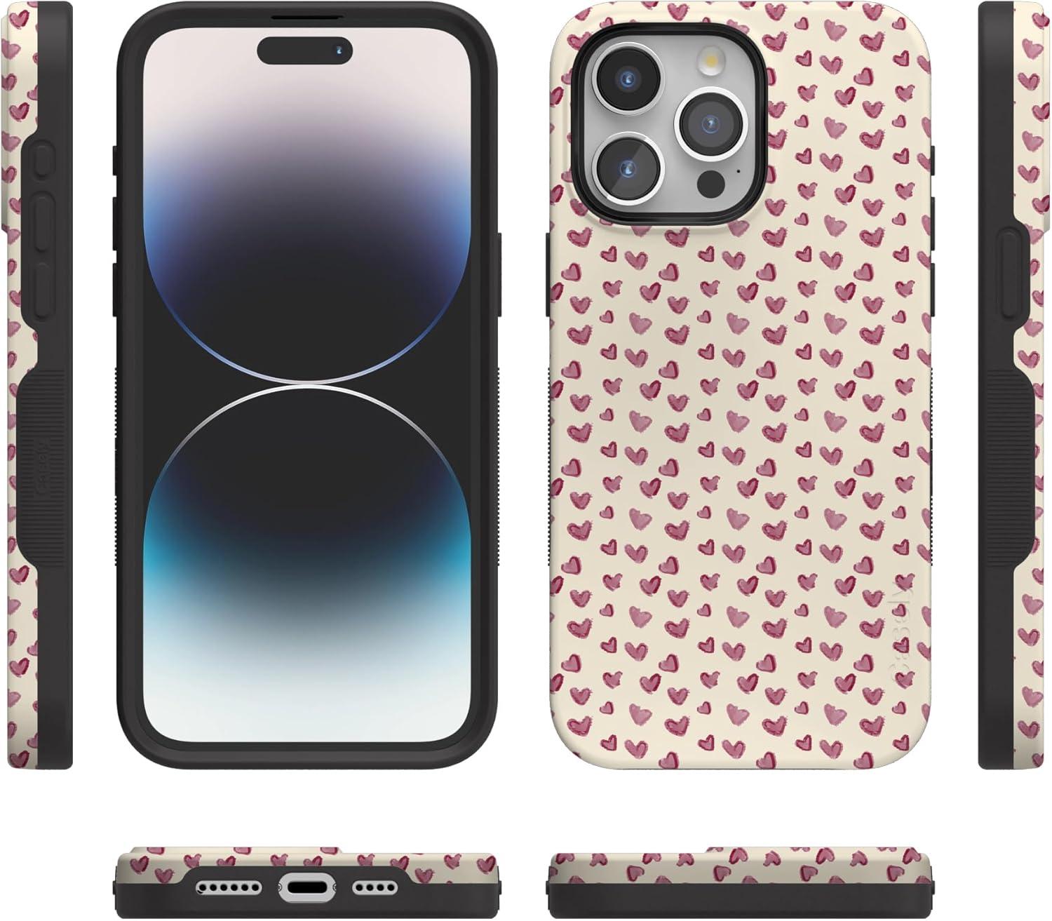 imageCasely iPhone 15 Pro Case Heart Noir Tiny Hearts Bold Protective Design MagSafe Compatible DesignLovebug Mauve Hearts