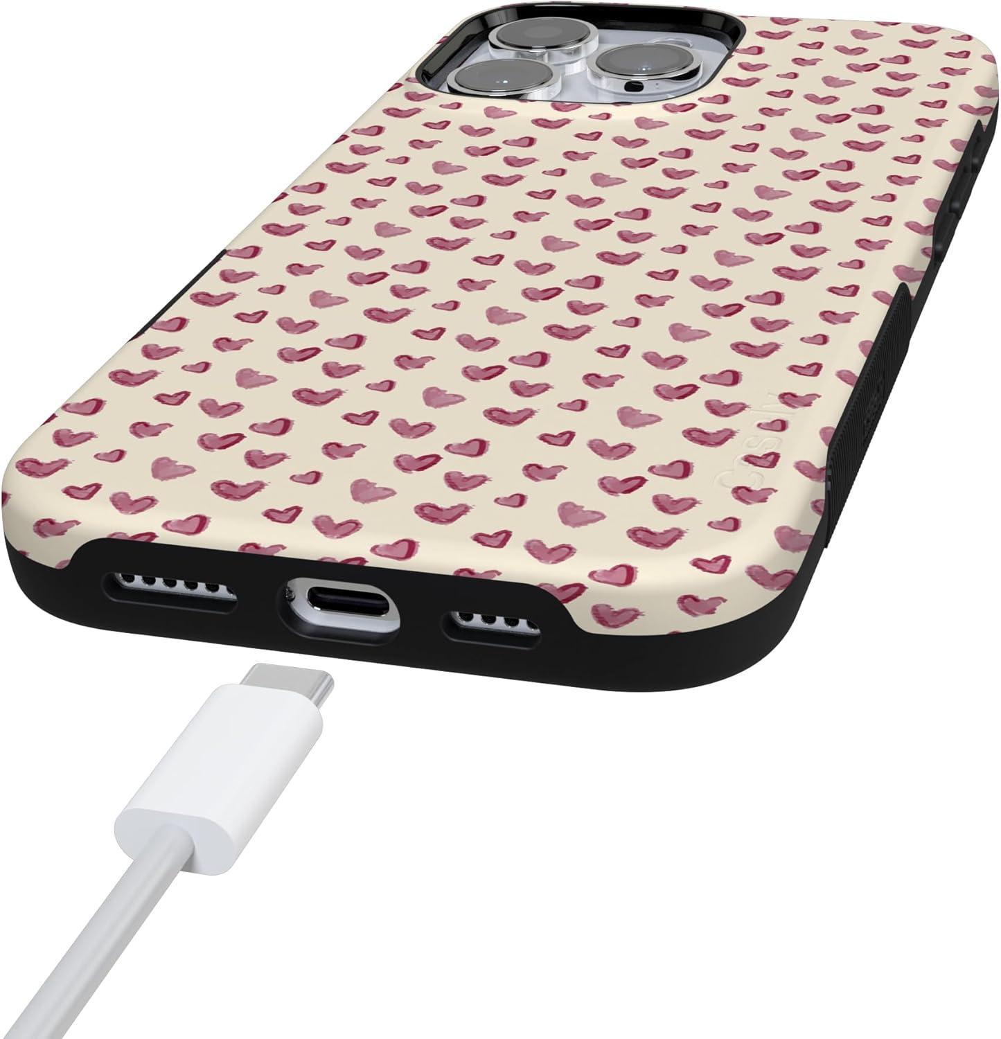 imageCasely iPhone 15 Pro Case Heart Noir Tiny Hearts Bold Protective Design MagSafe Compatible DesignLovebug Mauve Hearts