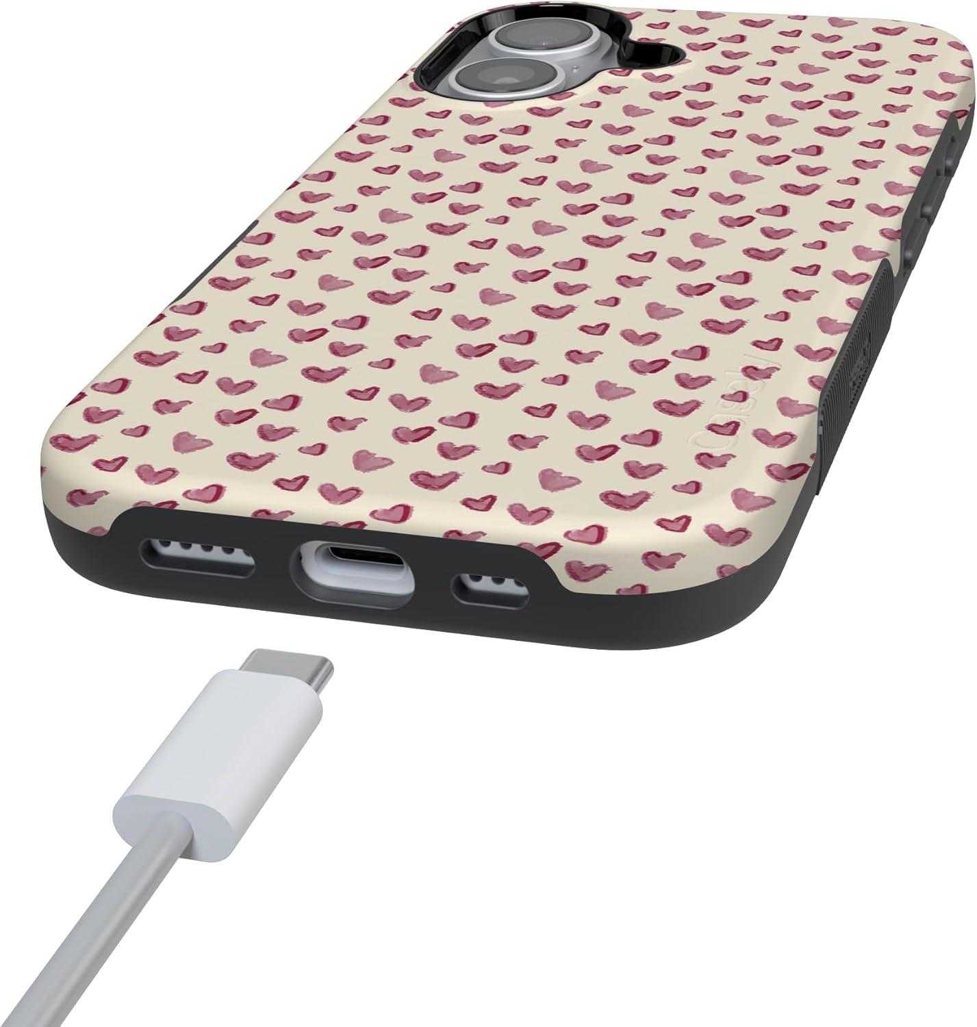 imageCasely iPhone 15 Pro Case Heart Noir Tiny Hearts Bold Protective Design MagSafe Compatible DesignLovebug Mauve Hearts