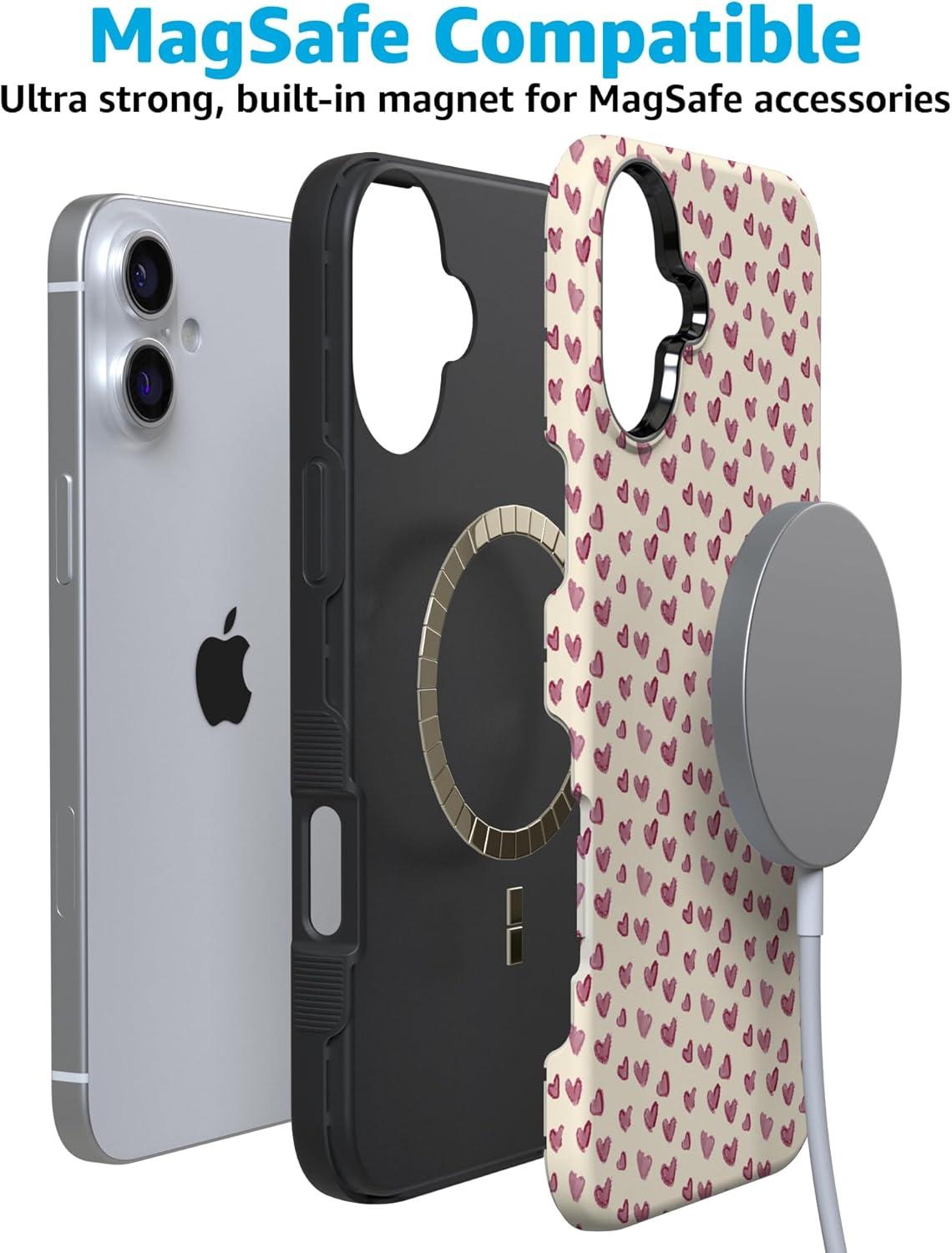 imageCasely iPhone 15 Pro Case Heart Noir Tiny Hearts Bold Protective Design MagSafe Compatible DesignLovebug Mauve Hearts