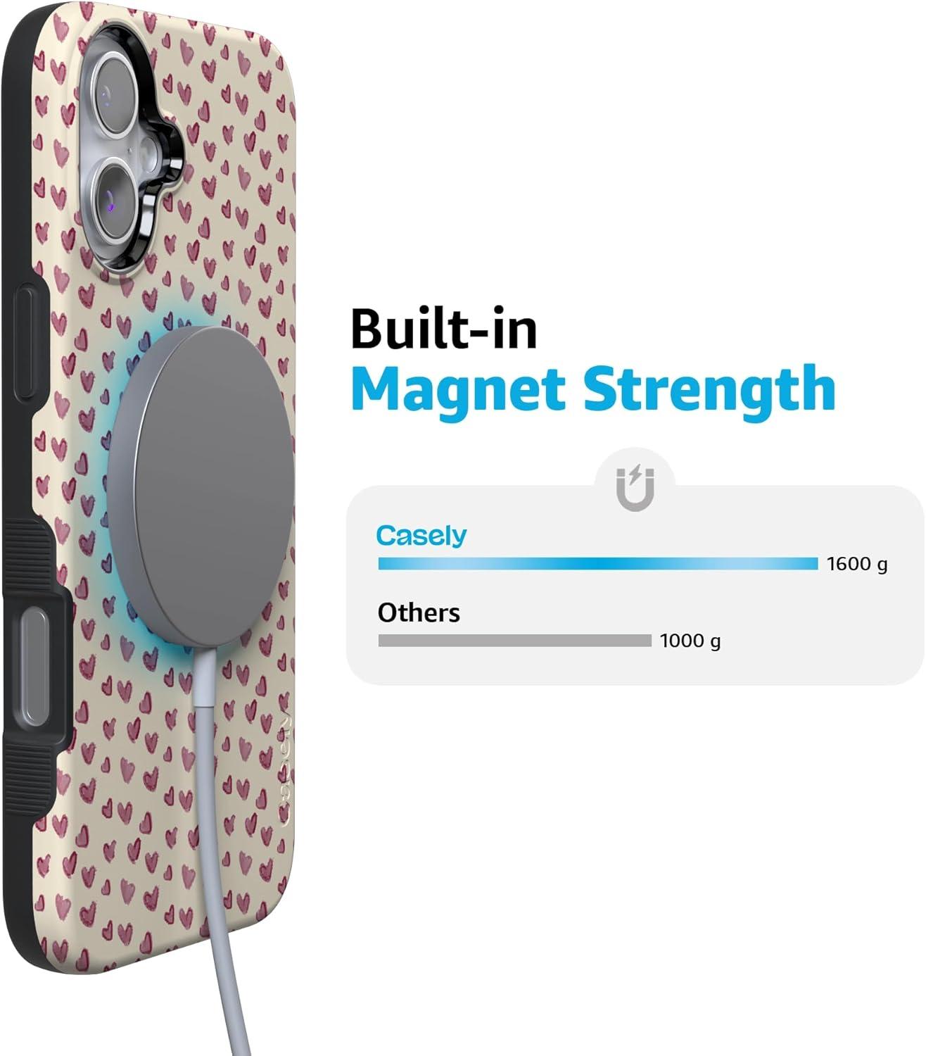 imageCasely iPhone 15 Pro Case Heart Noir Tiny Hearts Bold Protective Design MagSafe Compatible DesignLovebug Mauve Hearts