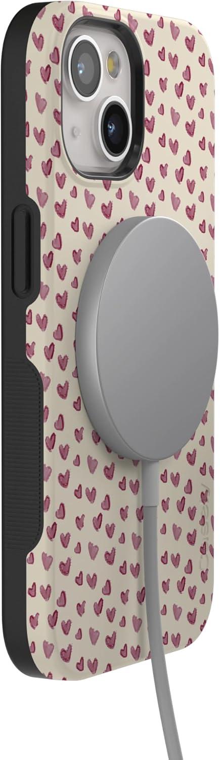 imageCasely iPhone 15 Pro Case Heart Noir Tiny Hearts Bold Protective Design MagSafe Compatible DesignLovebug Mauve Hearts