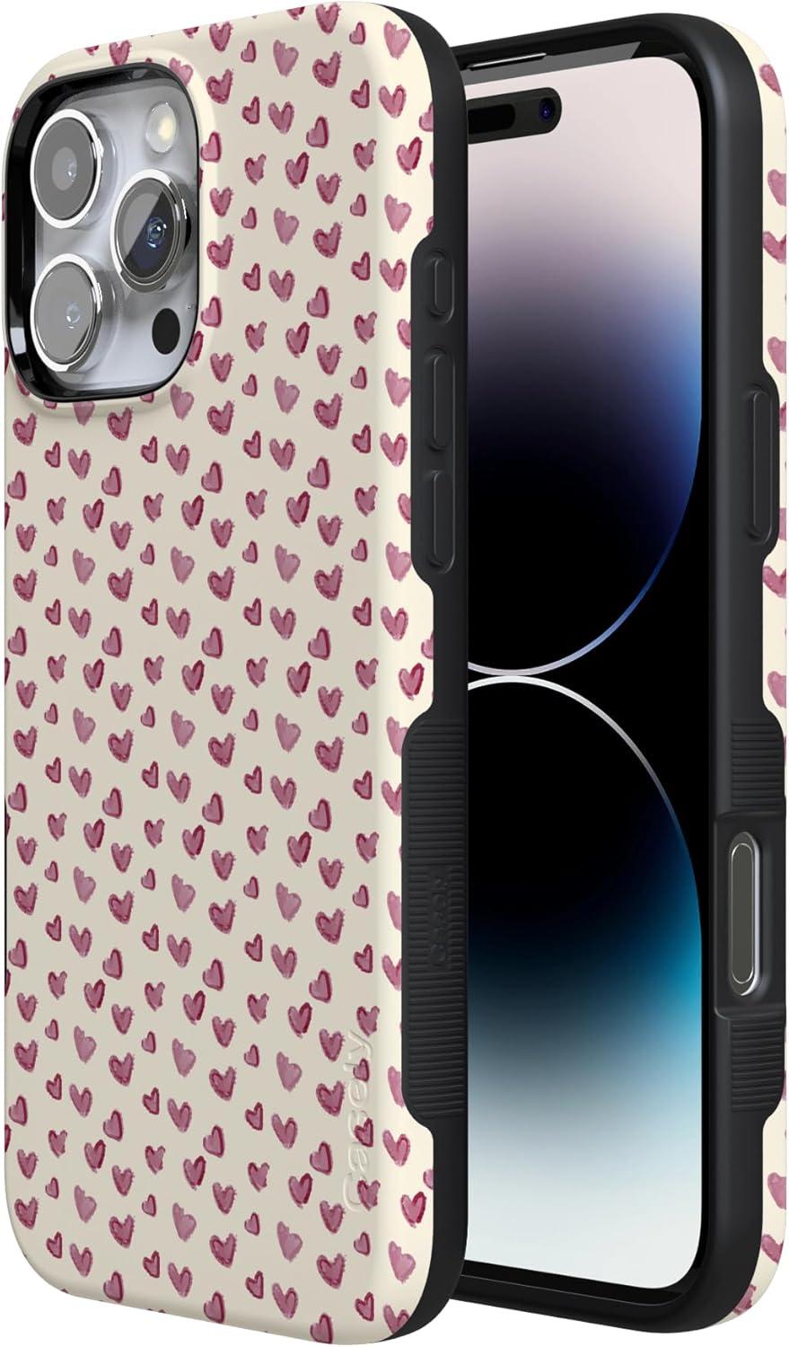 imageCasely iPhone 15 Pro Case Heart Noir Tiny Hearts Bold Protective Design MagSafe Compatible DesignLovebug Mauve Hearts