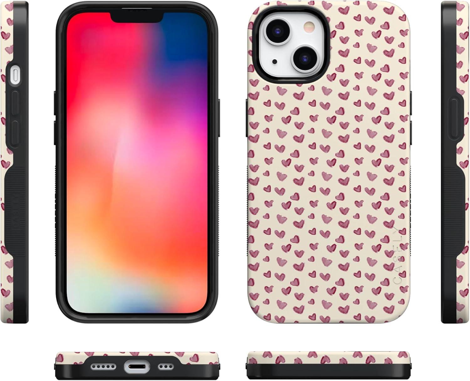 imageCasely iPhone 15 Pro Case Heart Noir Tiny Hearts Bold Protective Design MagSafe Compatible DesignLovebug Mauve Hearts