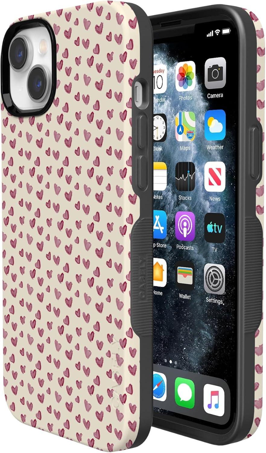 imageCasely iPhone 15 Pro Case Heart Noir Tiny Hearts Bold Protective Design MagSafe Compatible DesignLovebug Mauve Hearts