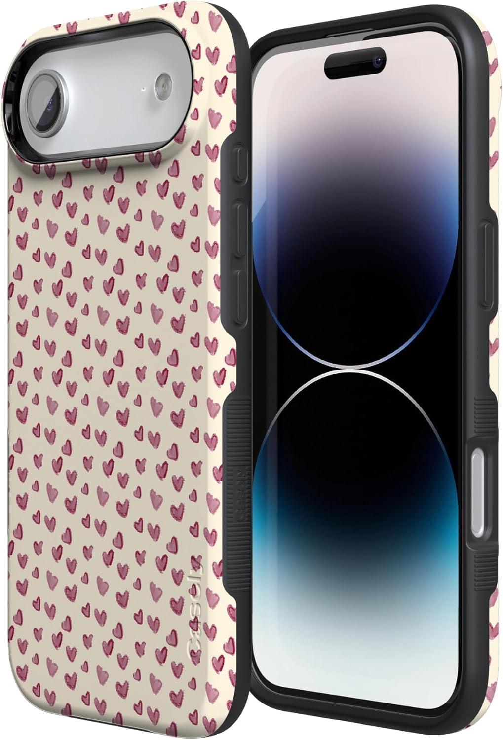 imageCasely iPhone 15 Pro Case Heart Noir Tiny Hearts Bold Protective Design MagSafe Compatible DesignLovebug Mauve Hearts