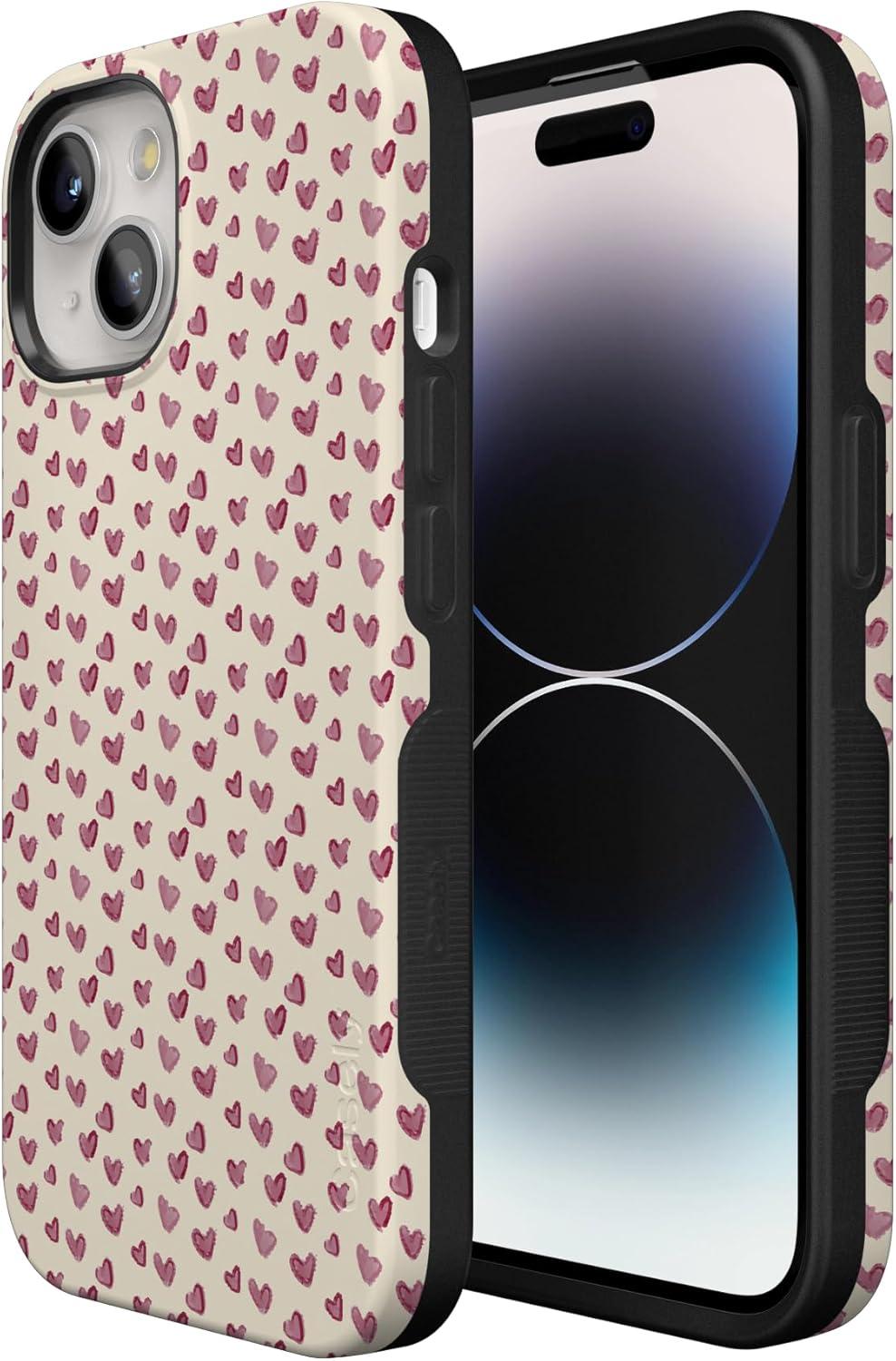 imageCasely iPhone 15 Pro Case Heart Noir Tiny Hearts Bold Protective Design MagSafe Compatible DesignLovebug Mauve Hearts