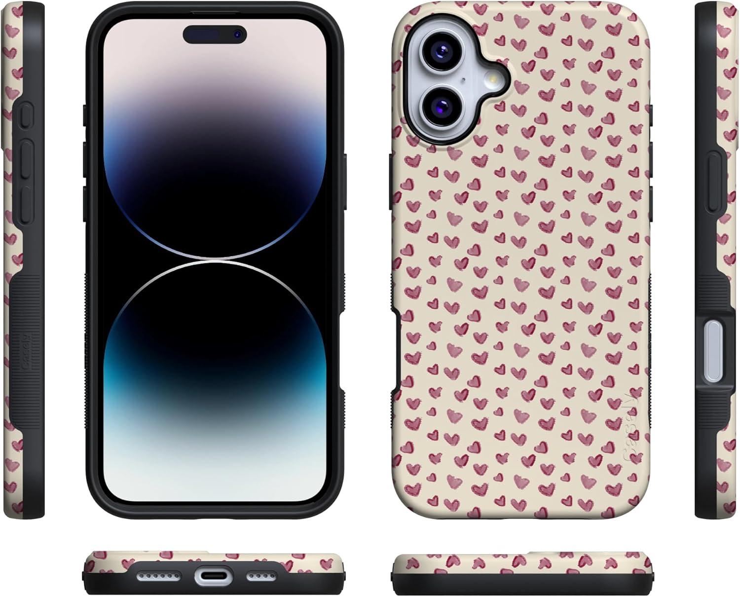 imageCasely iPhone 15 Pro Case Heart Noir Tiny Hearts Bold Protective Design MagSafe Compatible DesignLovebug Mauve Hearts