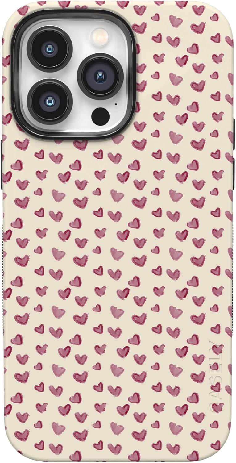 imageCasely iPhone 15 Pro Case Heart Noir Tiny Hearts Bold Protective Design MagSafe Compatible DesignLovebug Mauve Hearts