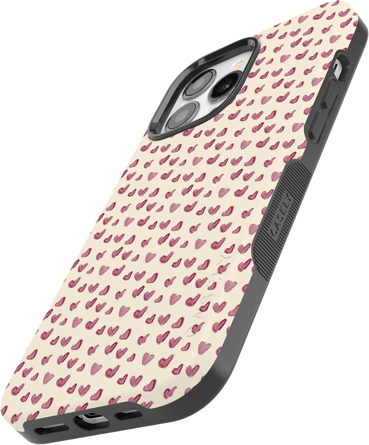 imageCasely iPhone 15 Pro Case Heart Noir Tiny Hearts Bold Protective Design MagSafe Compatible DesignLovebug Mauve Hearts